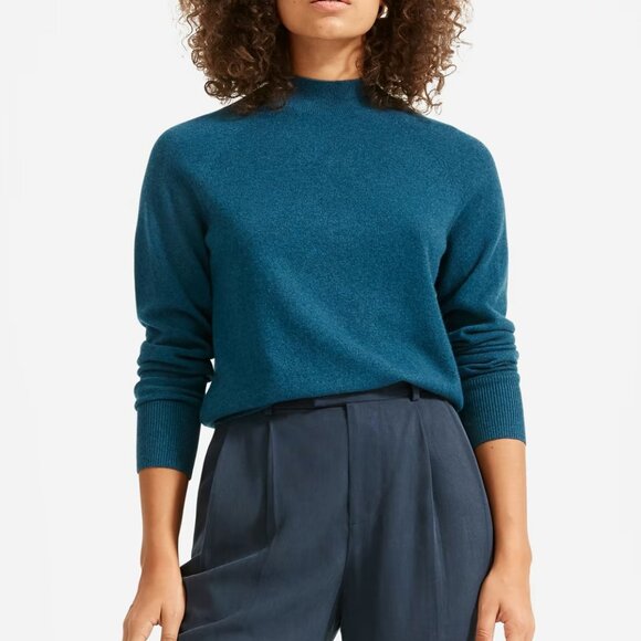Everlane 100% Cashmere Raglan Mockneck Sweater Quiet Luxury Old Money Mock Neck - Picture 1 of 12